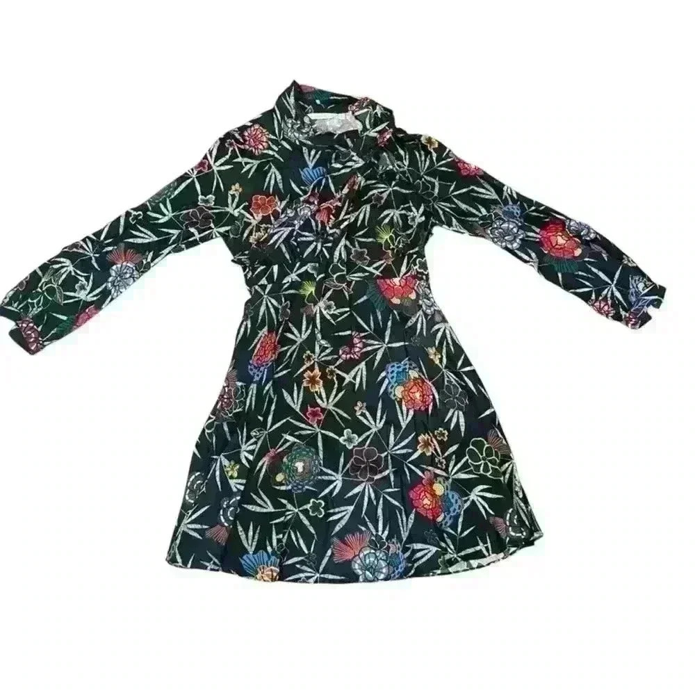 Beautiful & Other Stories Black Floral Dress. Tie neck, side zipper size US 8